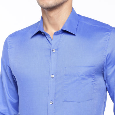 Sky Blue Cotton Solid Slim Fit Shirts