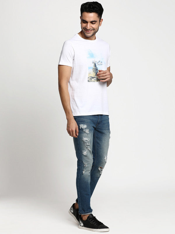 Essentials White Printed Round Neck T-Shirt