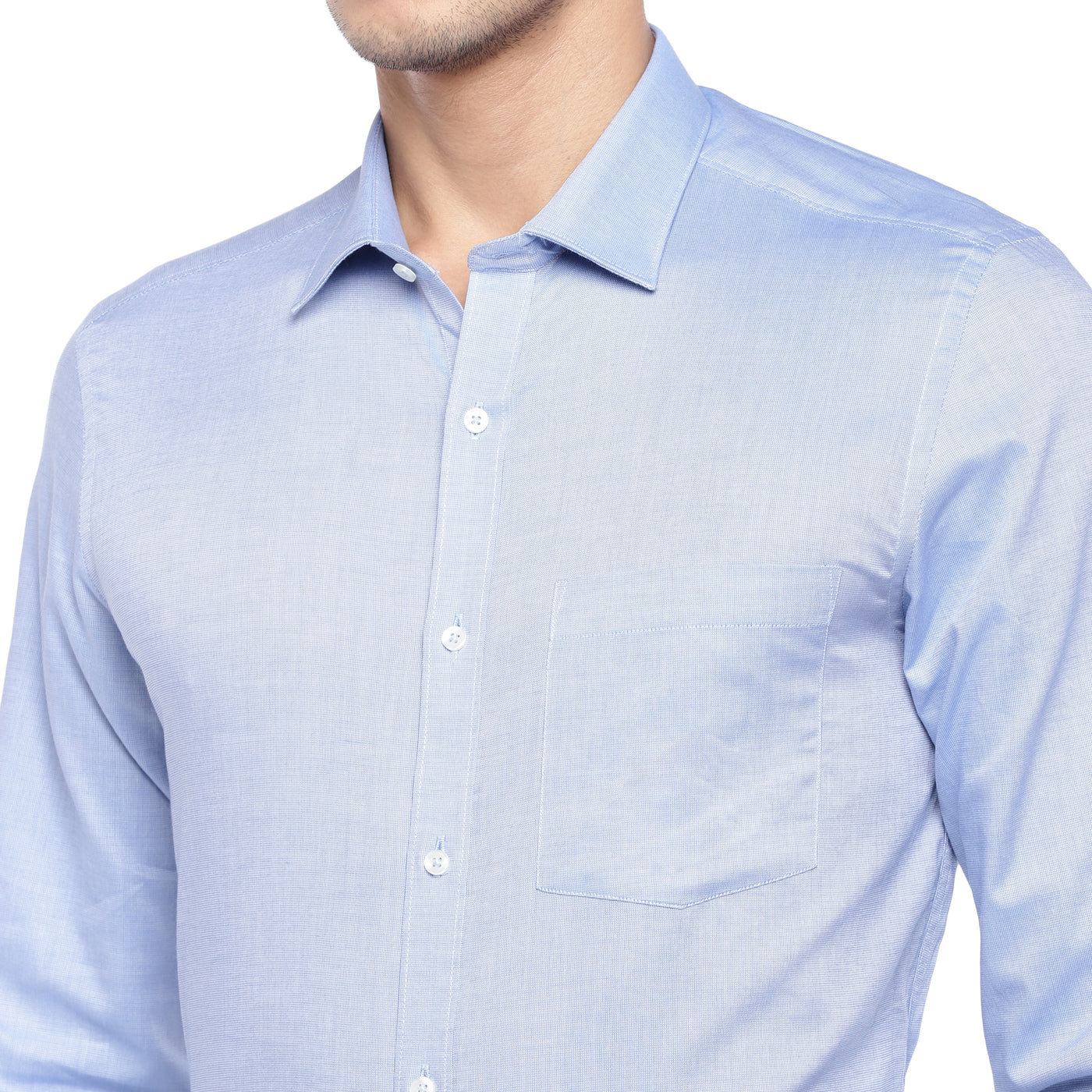 Light Blue Cotton Self Design Slim Fit Shirts