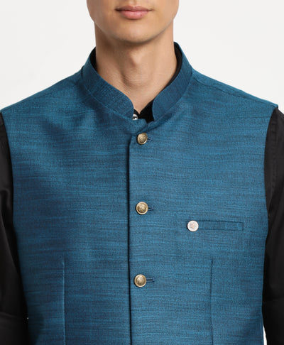 Blue Solid Nehru Jacket
