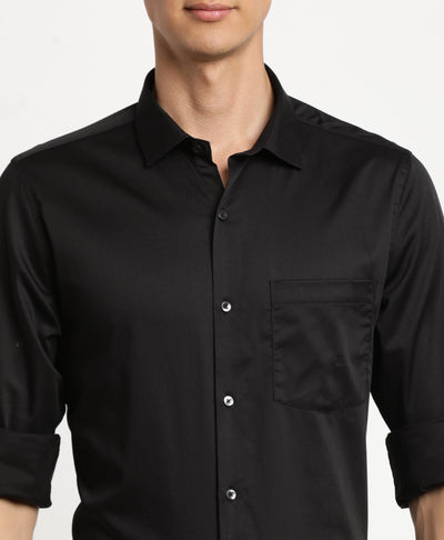 Black Cotton Solid Slim Fit Ceremonial Shirts