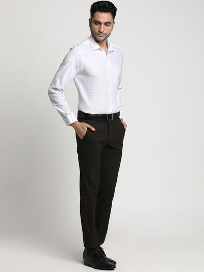 Cotton White Slim Fit Checked Formal Shirt