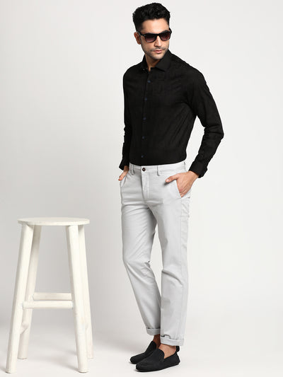 Cotton Black Slim Fit Self Design Formal Shirt