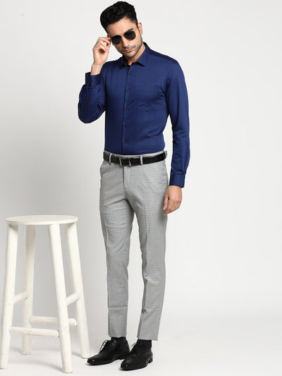 Cotton Navy Blue Slim Fit Solid Formal Shirt
