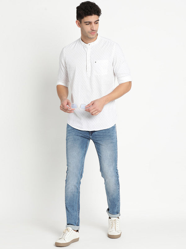 White Pure Cotton Printed Kurta Shirt