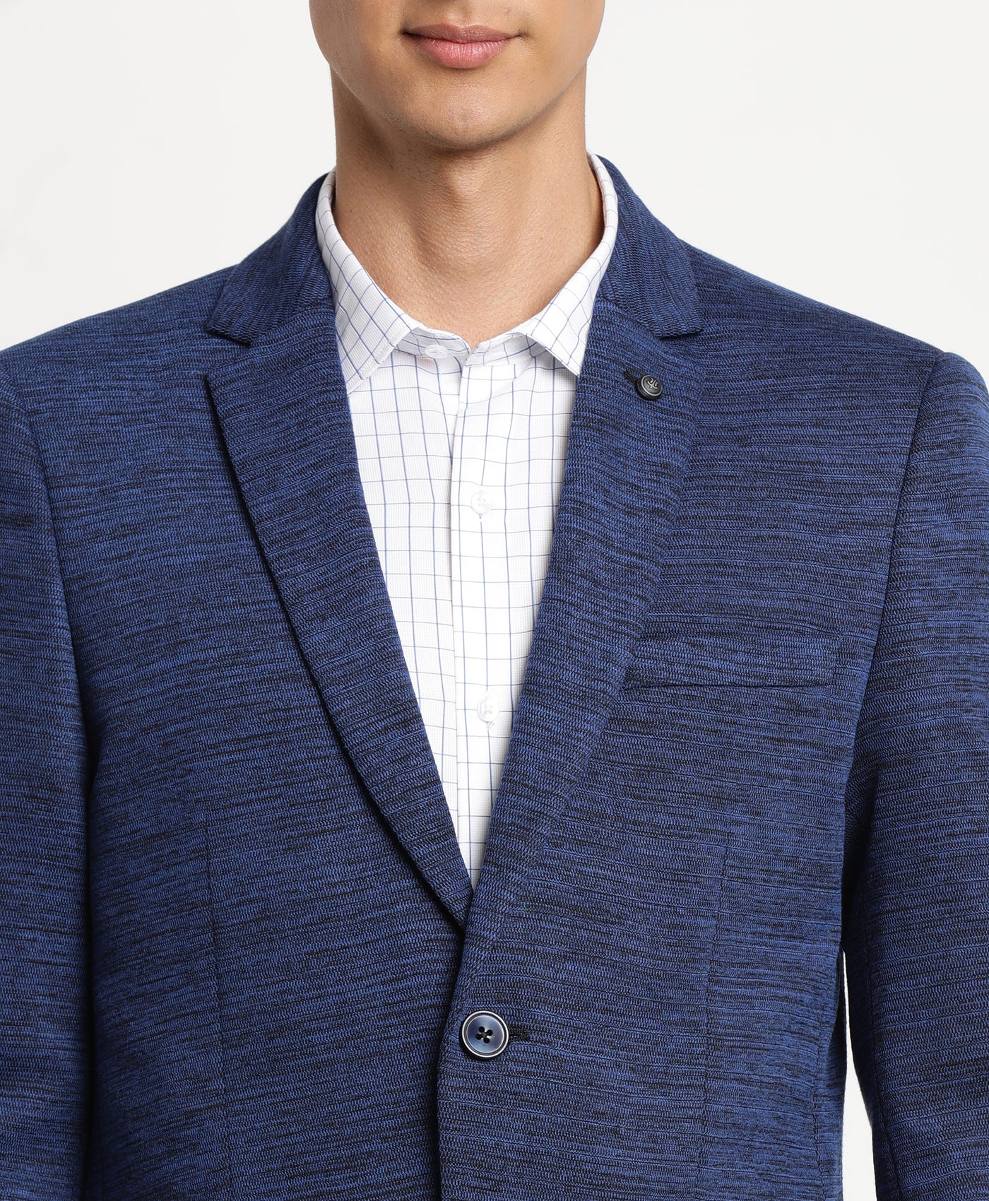Navy Blue Knitted Self Design Casual Blazer