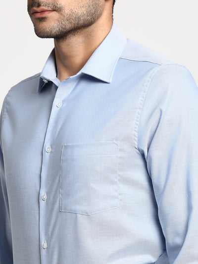Cotton Sky Blue Slim Fit Solid Formal Shirts