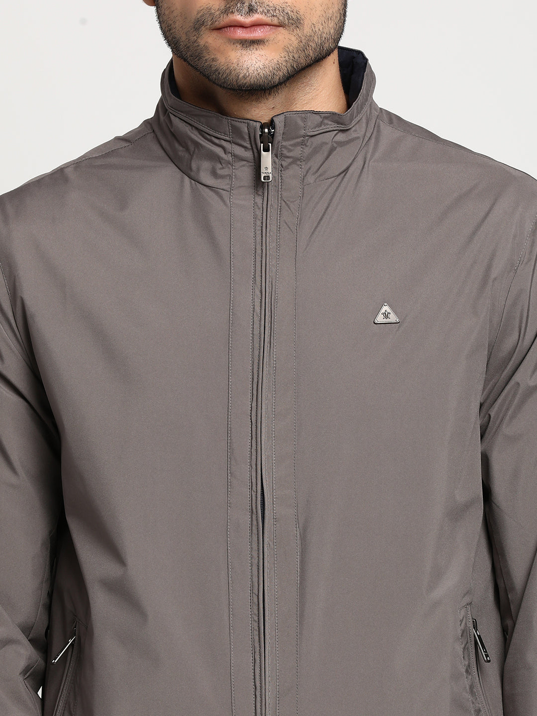 Grey Solid Reversible Windcheater