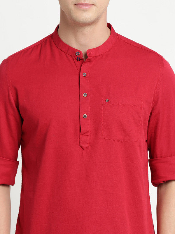 Turtle Men Red Pure Cotton Solid Kurta Shirts