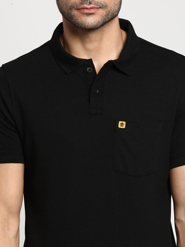 Turtle Men Essentials Black Solid Polo T-Shirts