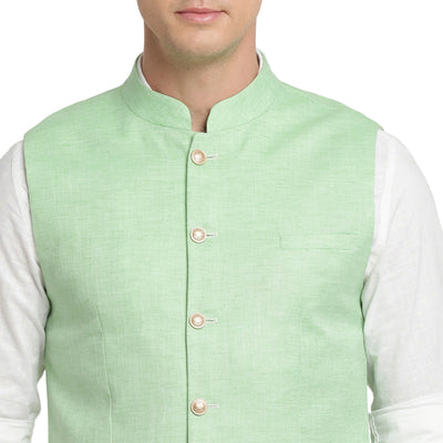 Turtle Men Light Green Solid Nehru Jacket