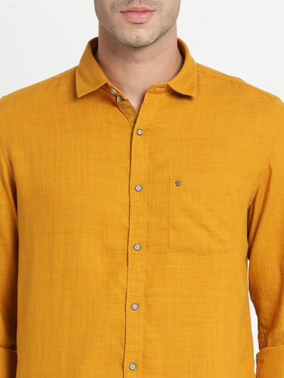 Yellow Cotton Solid Slim Fit Casual Shirt