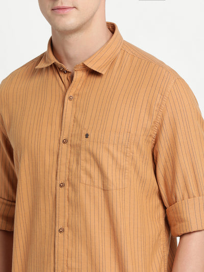 Khaki Cotton Striped Slim Fit Shirt
