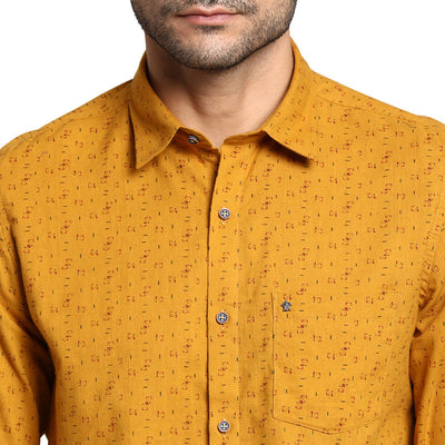 Khadi Mustard Slim Fit Printed Casual Shirt