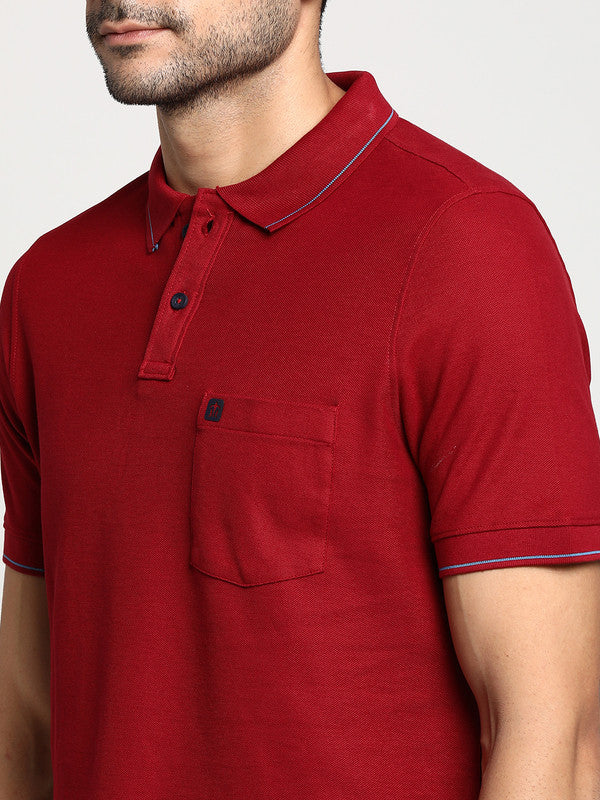 Essentials Maroon Solid Polo T-Shirt