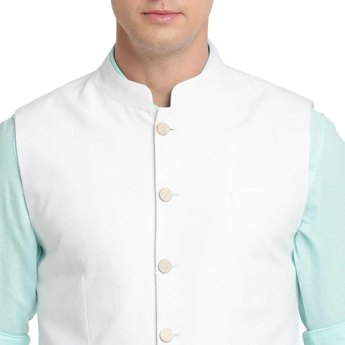 Turtle Men White Self Design Nehru Jacket