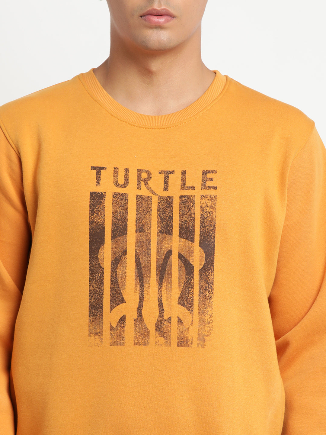 Turtle Men  Yellow Printed Round Neck Sweatshirt
