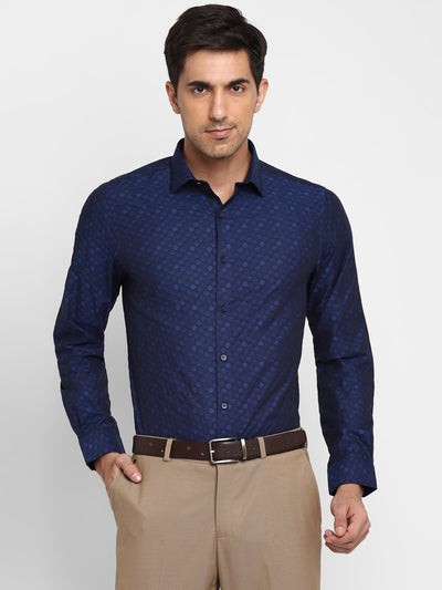 Jacquard Blue Slim Fit Formal Shirt