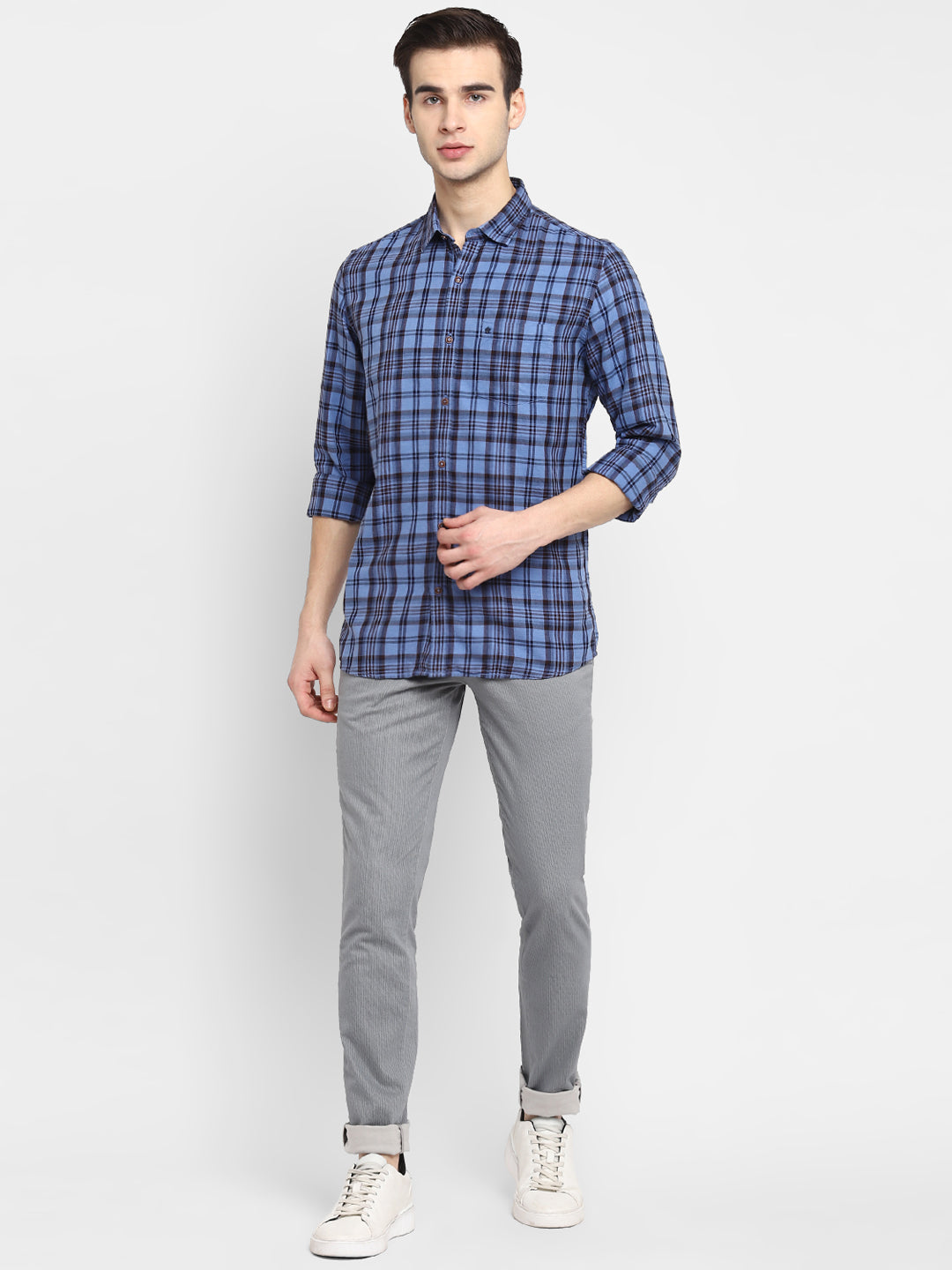 Checked Blue Slim Fit Casual Shirt For Men