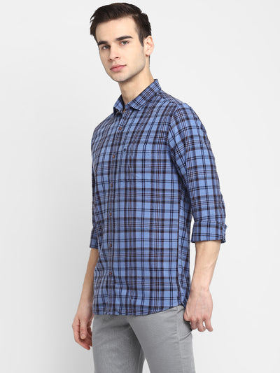 Checked Blue Slim Fit Casual Shirt For Men