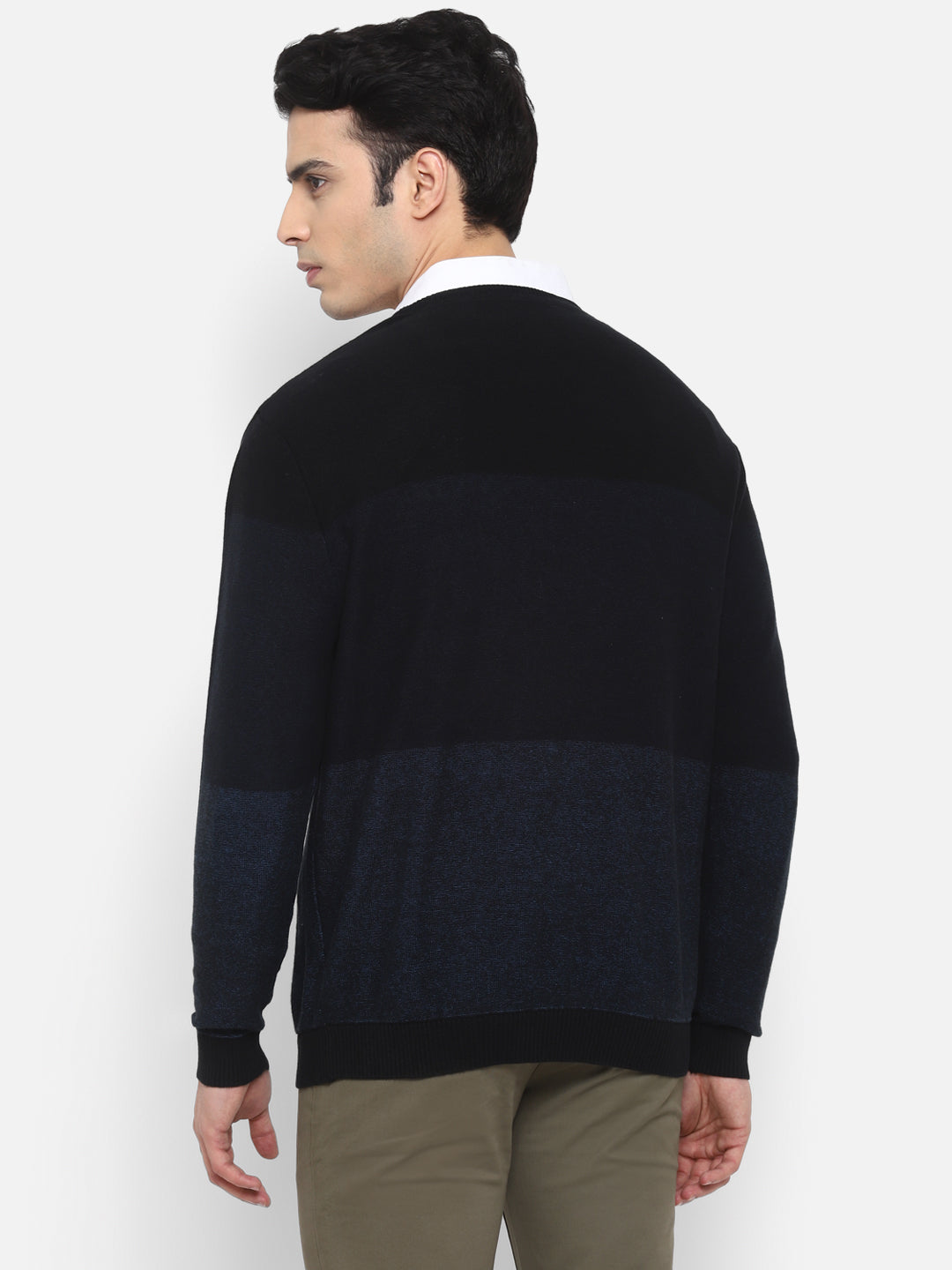 Solid Navy Blue Full Sleeve Sweater for Men