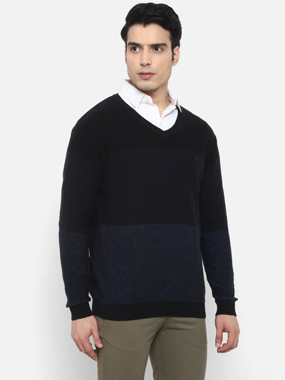 Solid Navy Blue Full Sleeve Sweater for Men