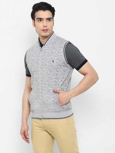 Printed Grey Sleeveless Sweatshirt for Men