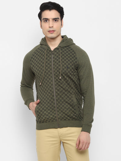 Printed Green Full Sleeve Hooded Sweatshirt for Men