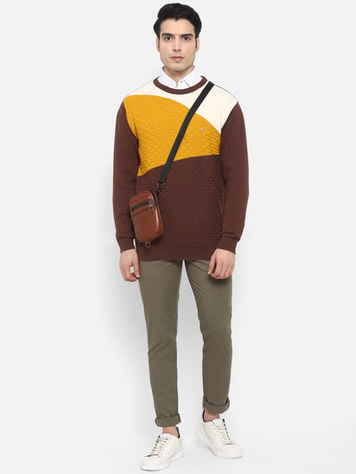 Brown & Yellow Full Sleeve Sweater for Men