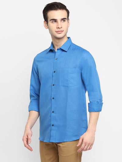 Solid Blue Slim Fit Causal Shirt