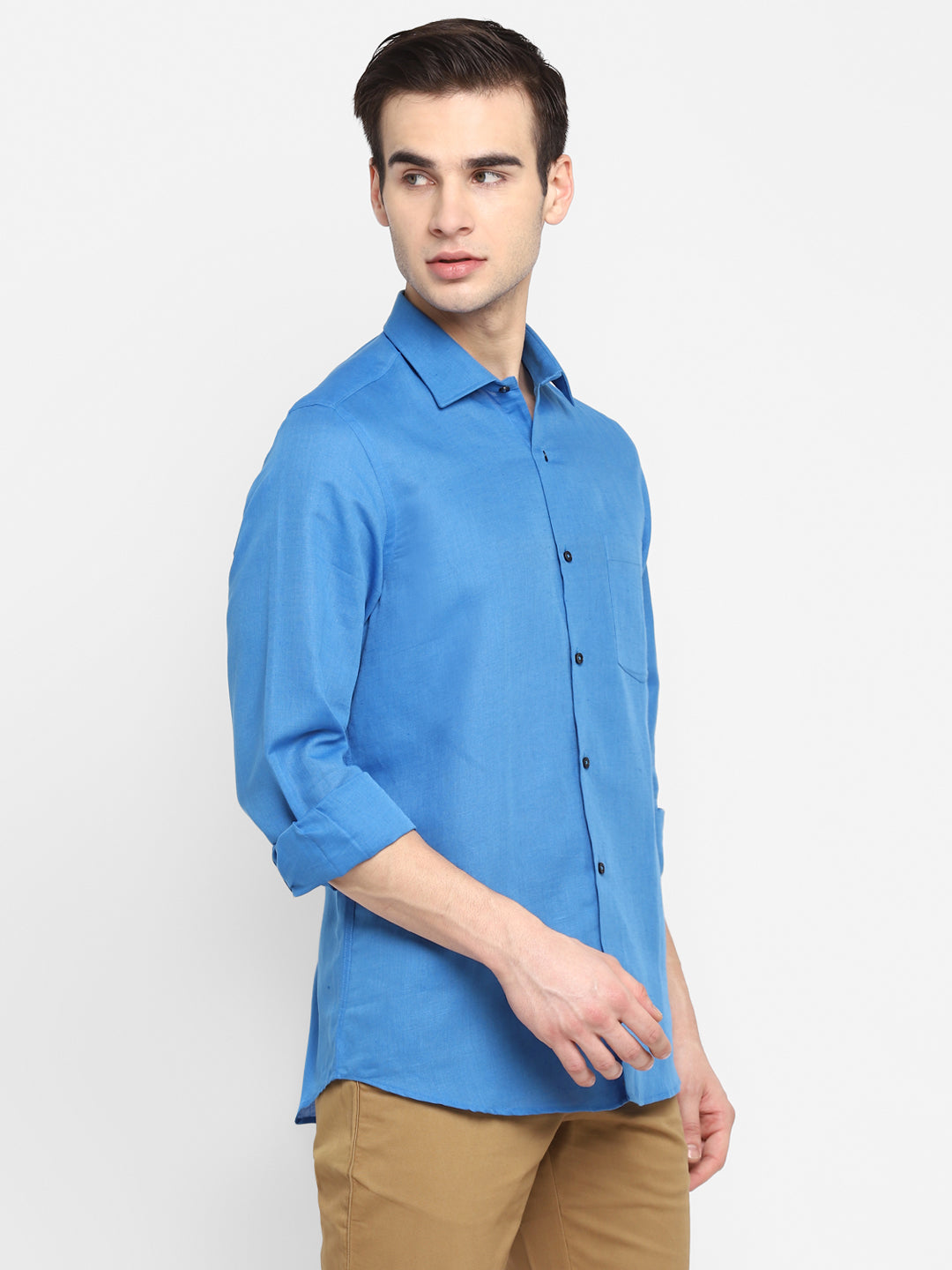 Solid Blue Slim Fit Causal Shirt