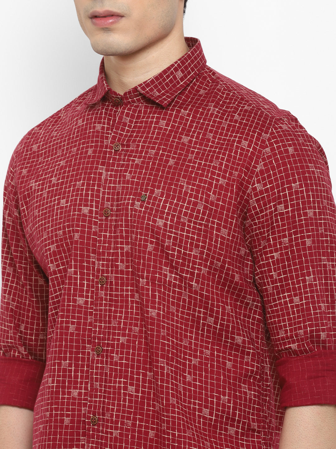 Printed Red Slim Fit Casual Shirt For Men