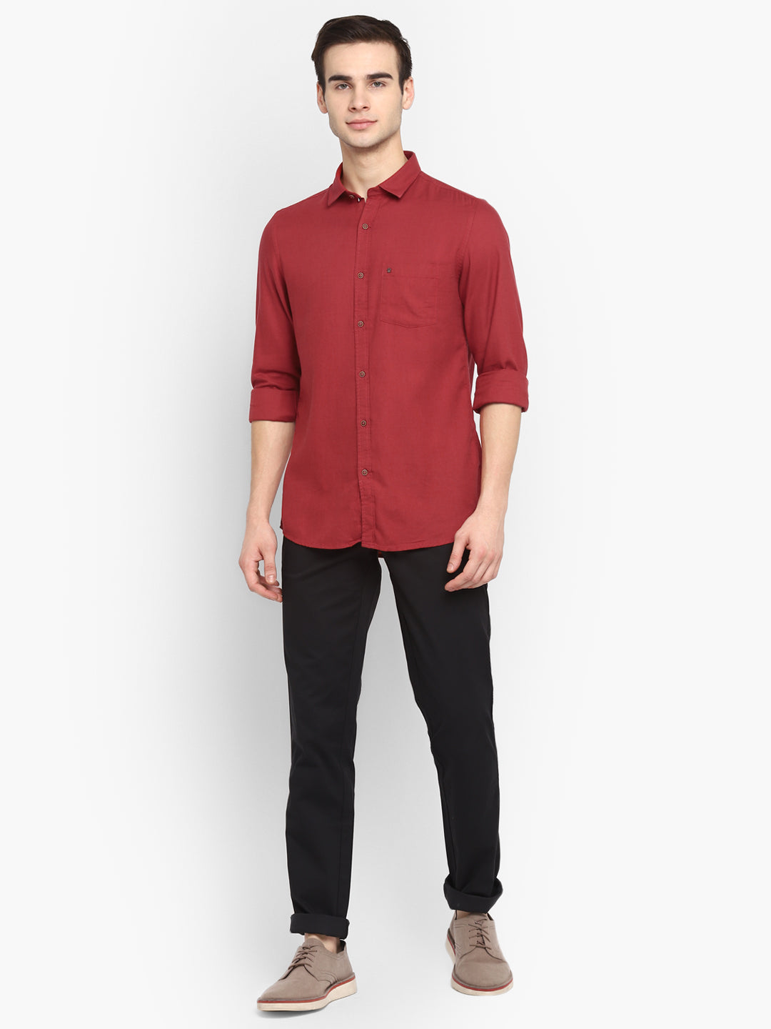 Solid Red Slim Fit Casual Shirt For Men