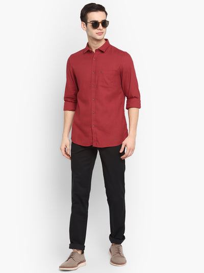 Solid Red Slim Fit Casual Shirt For Men