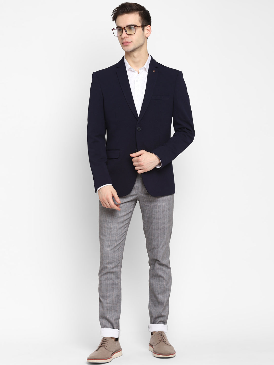 Solid Navy Blue Blazer for Men