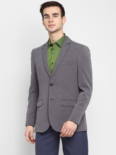 Solid Dark Grey Blazer for Men