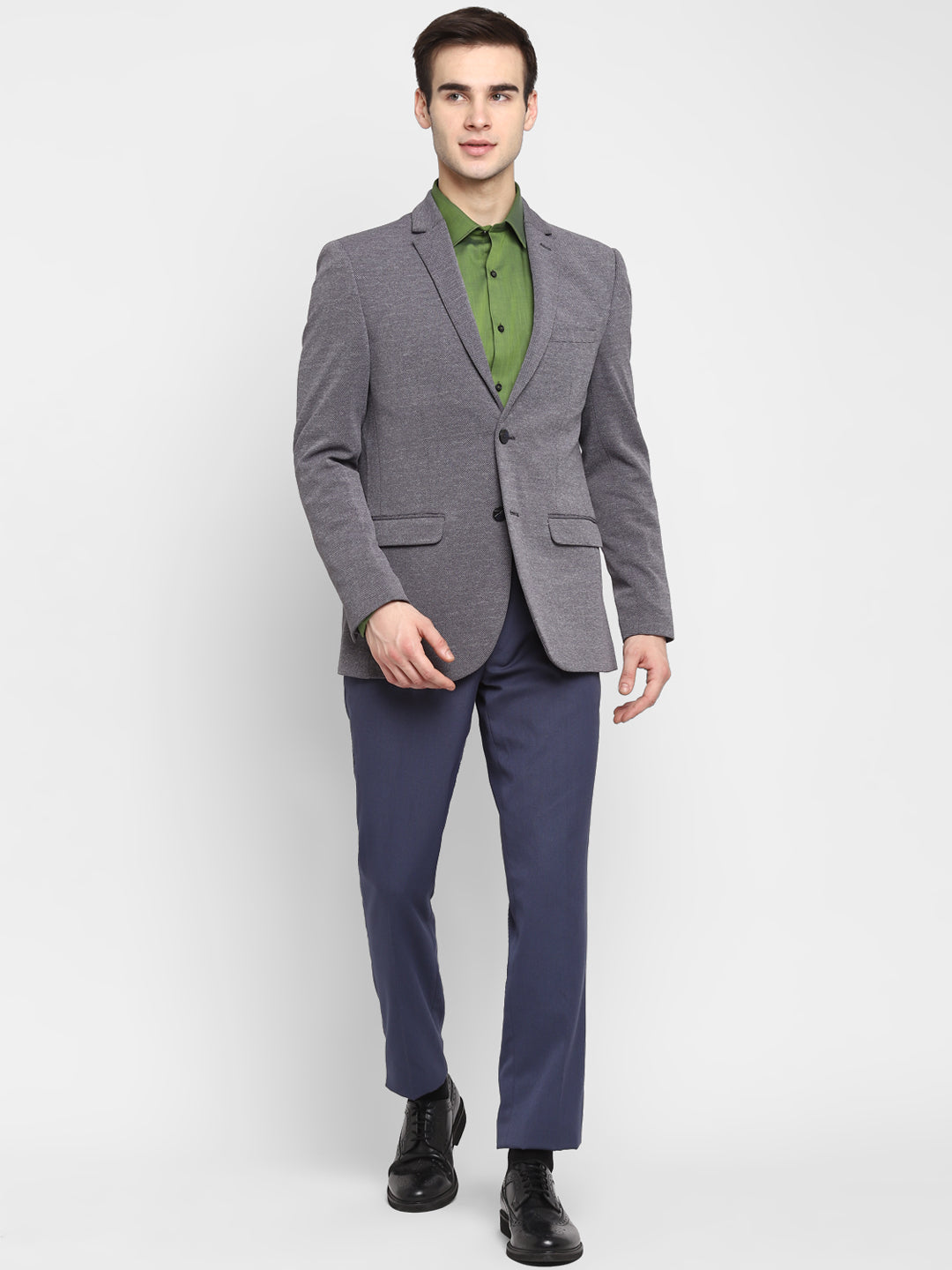 Solid Dark Grey Blazer for Men