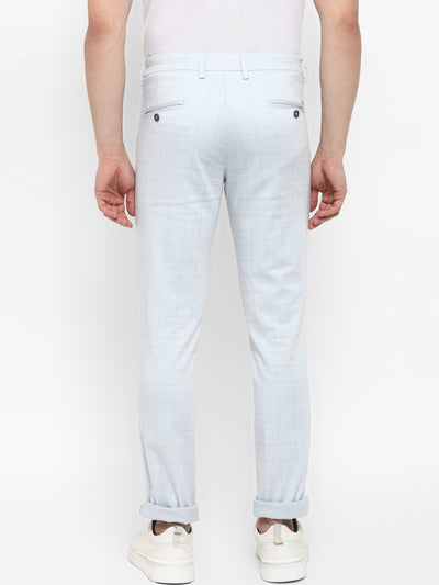 Checked Sky Blue Narrow Fit Causal Trouser