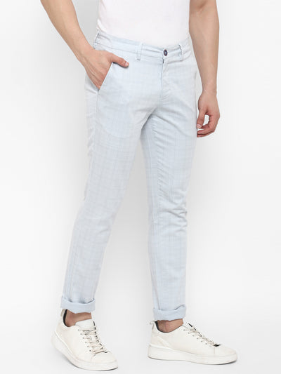 Checked Sky Blue Narrow Fit Causal Trouser