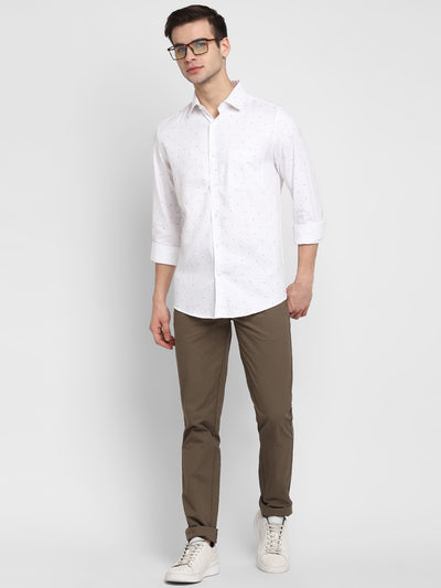 Printed White Slim Fit Causal Shirt