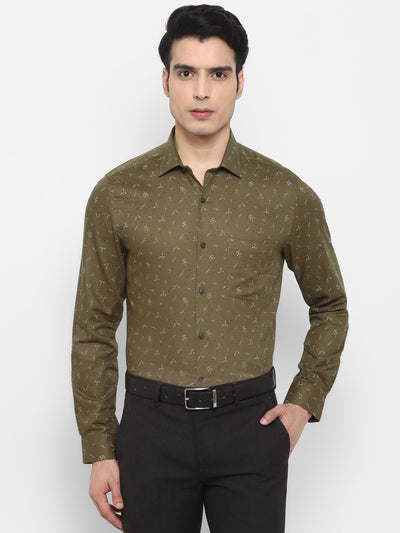 Printed Khaki Slim Fit Formal Shirt