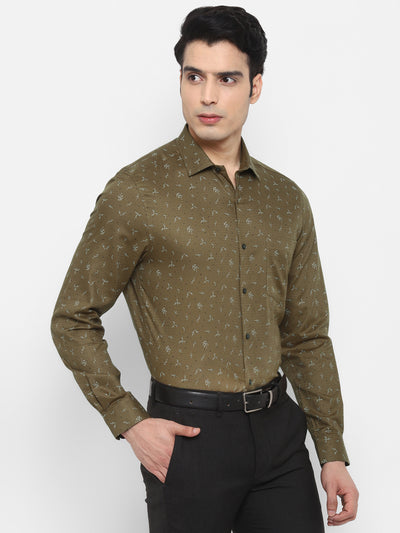 Printed Khaki Slim Fit Formal Shirt