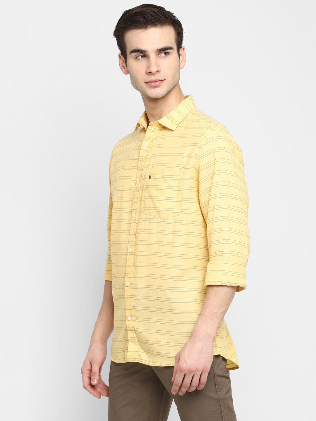 Stiped Yellow Slim Fit Casual Shirt For Men