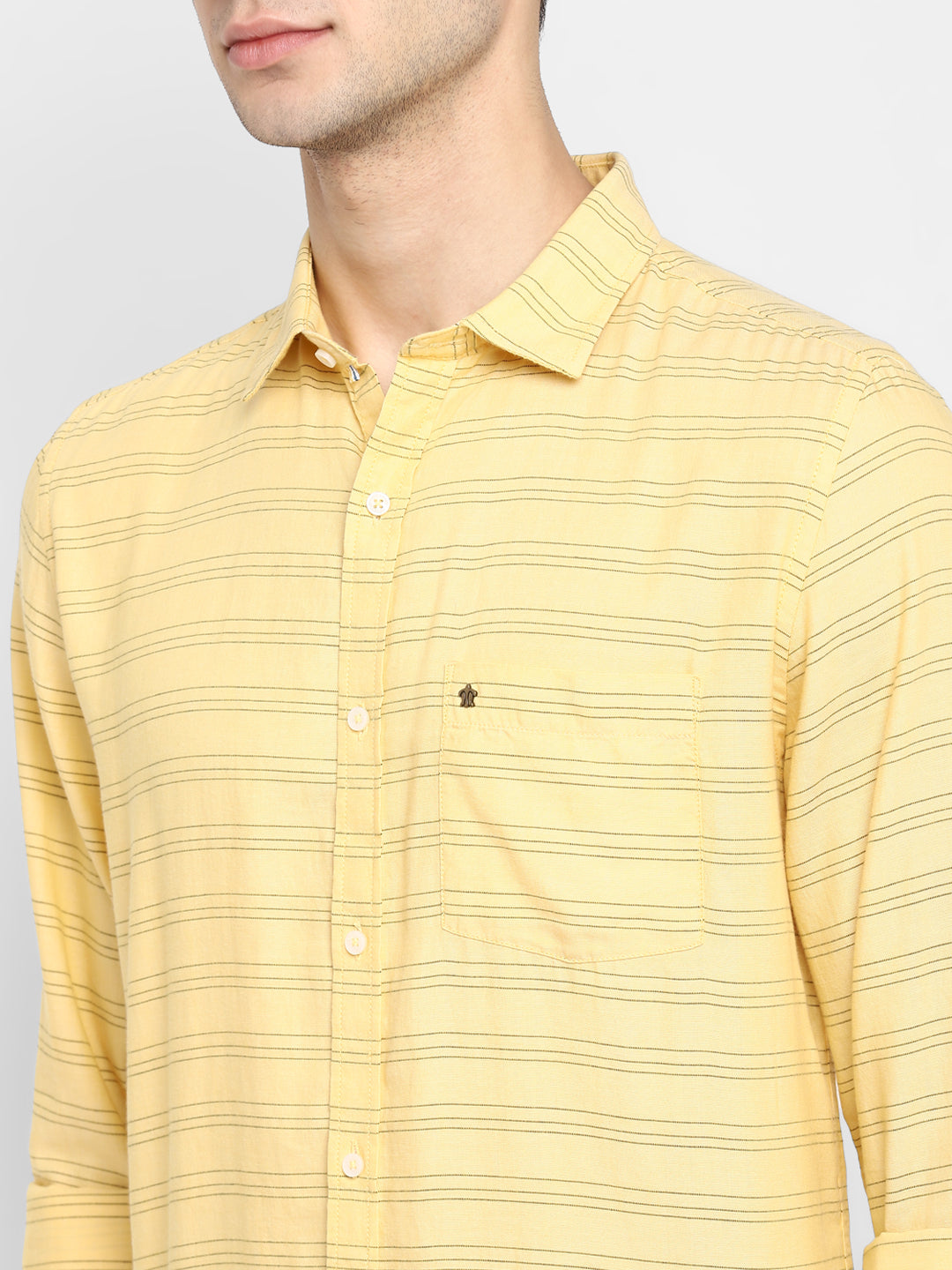 Stiped Yellow Slim Fit Casual Shirt For Men