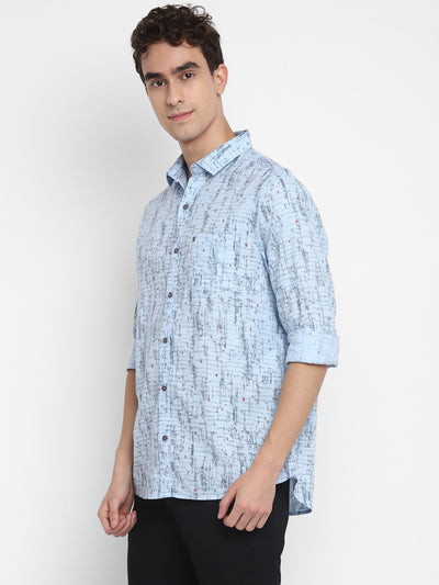 Printed Blue Slim Fit Casual Shirt For Men