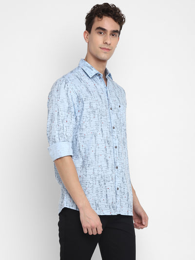 Printed Blue Slim Fit Casual Shirt For Men