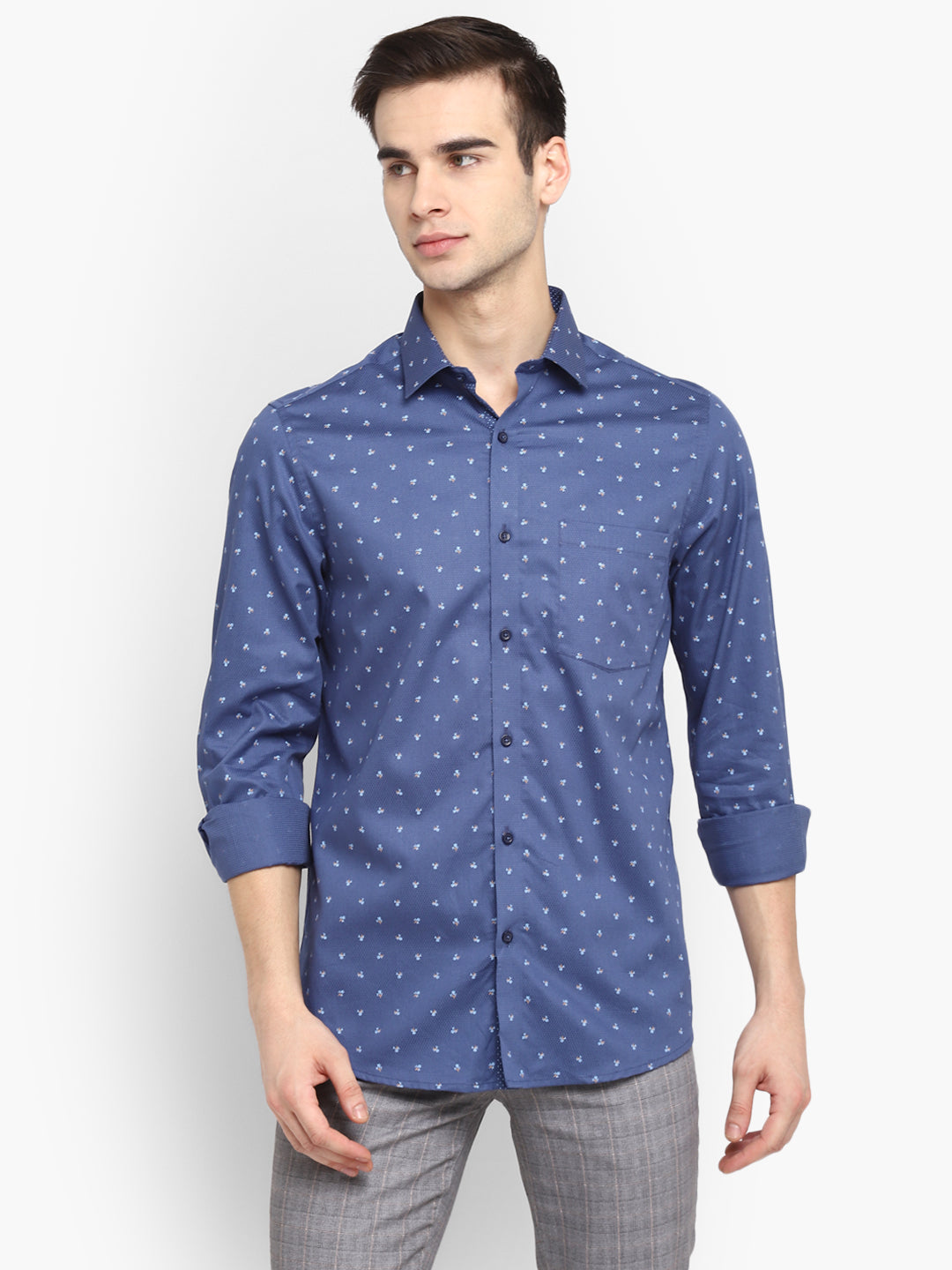 Printed Blue Slim Fit Causal Shirt