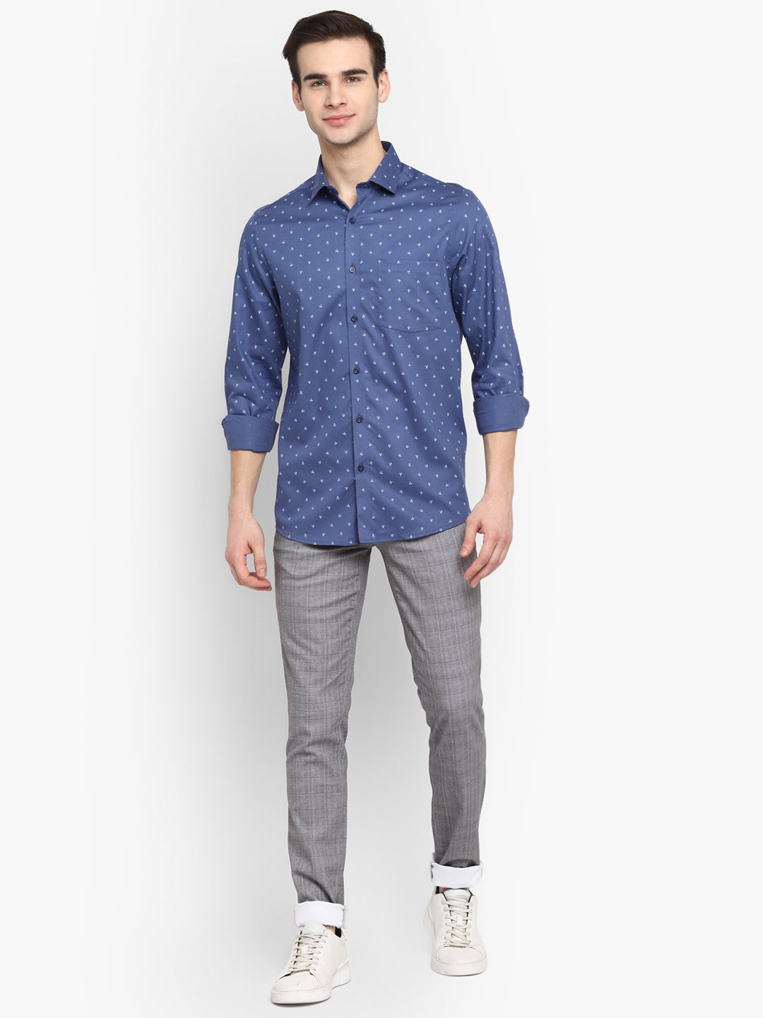 Printed Blue Slim Fit Causal Shirt