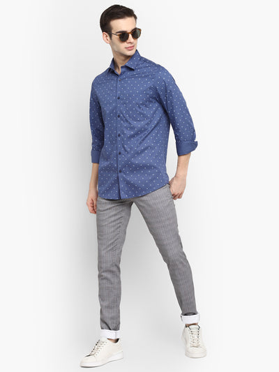 Printed Blue Slim Fit Causal Shirt