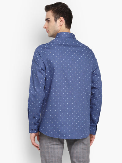 Printed Blue Slim Fit Causal Shirt